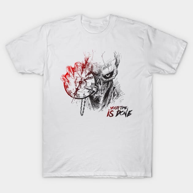 ⏳🎨 Embrace the Ephemeral: A Devilish Grin and a Stopwatch Declare "Your Time is Done" ⏱️🔥 T-Shirt by Numanatit